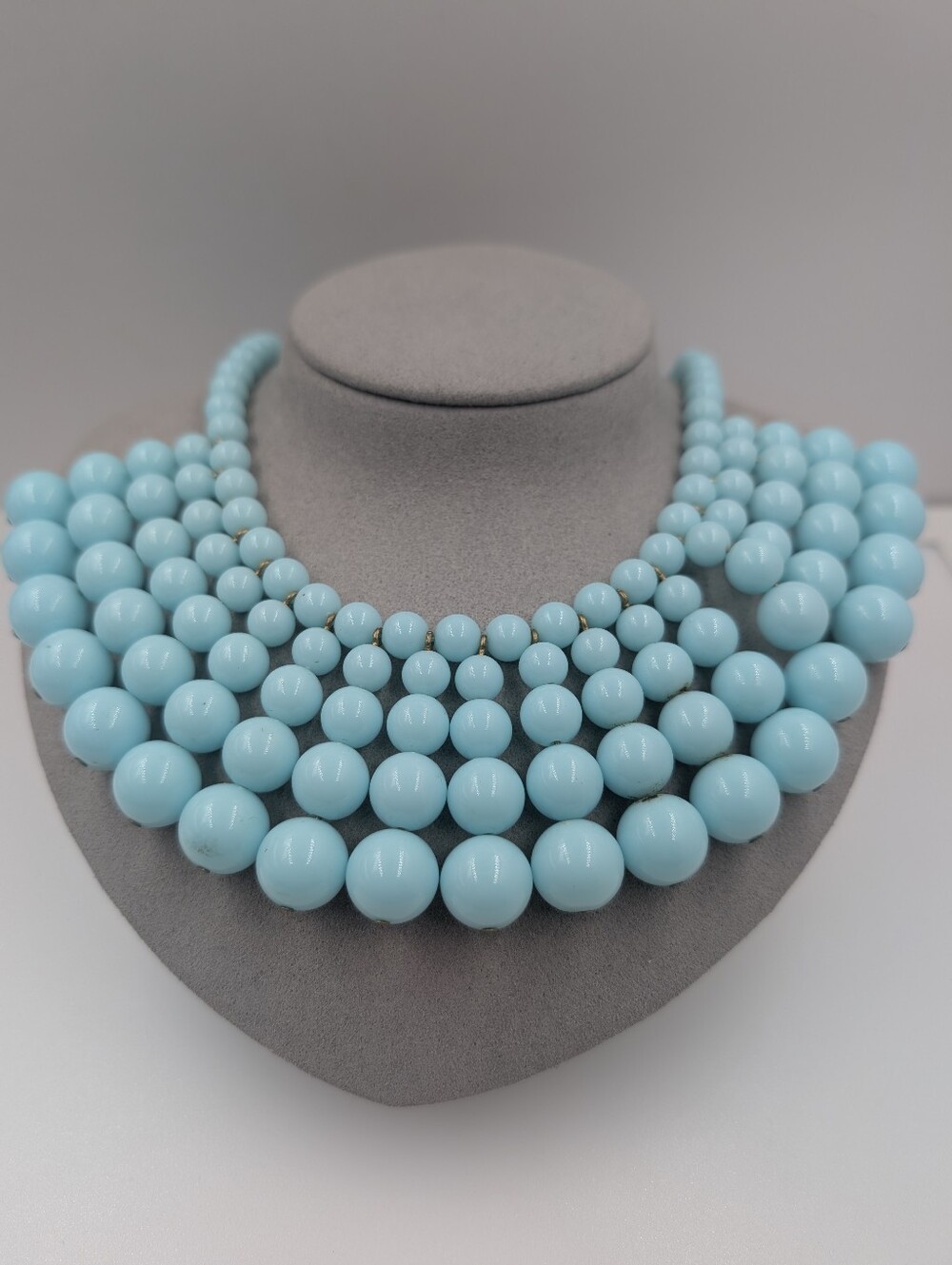 Signed J. Crew Light Sky Blue Graduated Bauble Bead Bib Collar Necklace 0516